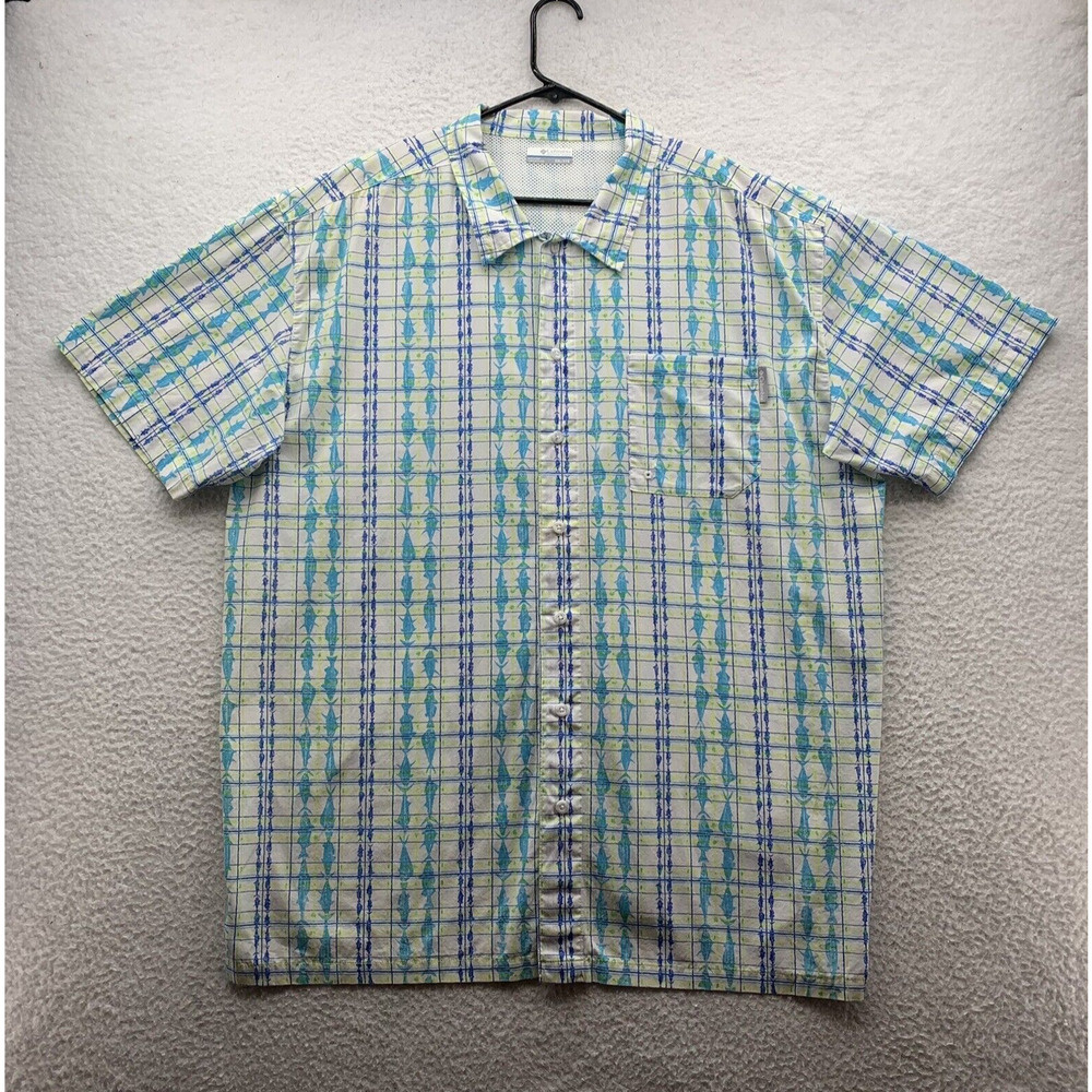 Columbia PFG Shirt Mens‎ 2XL Trollers Best White Blue Green Fishing Outdoors Dad